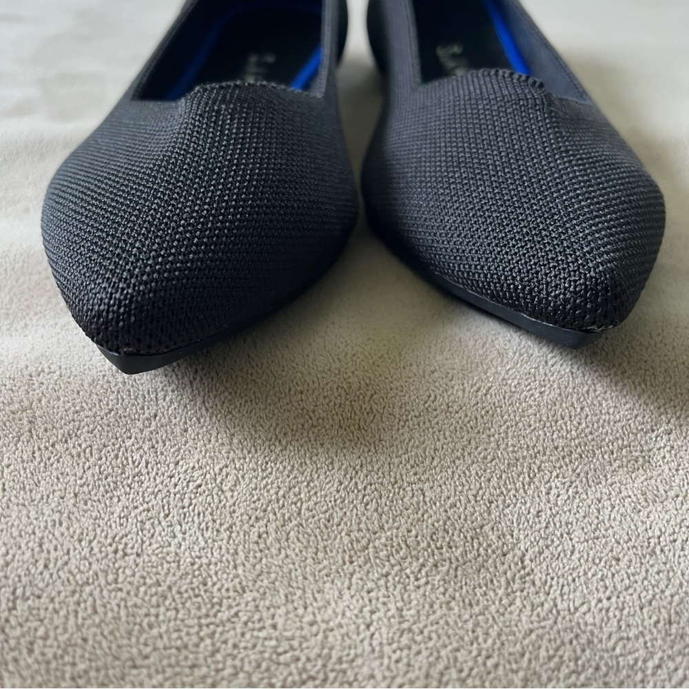 Rothy's Black Pointed Toe Flats with Blue Trim - Picture 7 of 10